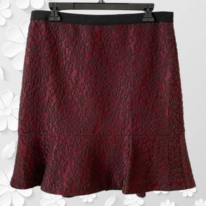 Ann Taylor Red Skirt with Black Lace Overlay, Size 10.